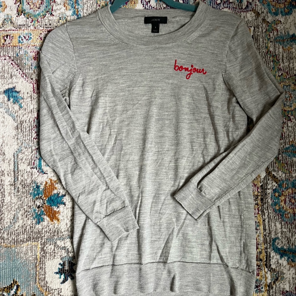 J.Crew Tippi Sweater with Bonjour Detail